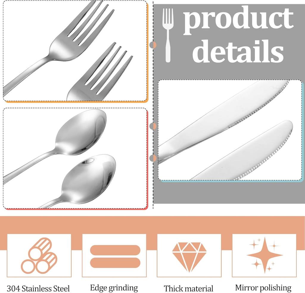 Portable Travel Utensils Set with Case Reusable Stainless Steel Silverware Flatware Camping Cutlery Include Fork Spoon Knife