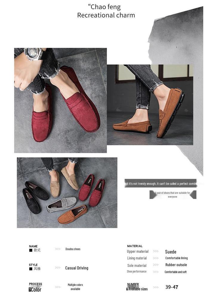 Men's European & American Suede Leather Slip-On Loafers - Casual Driving & Lazy Shoes