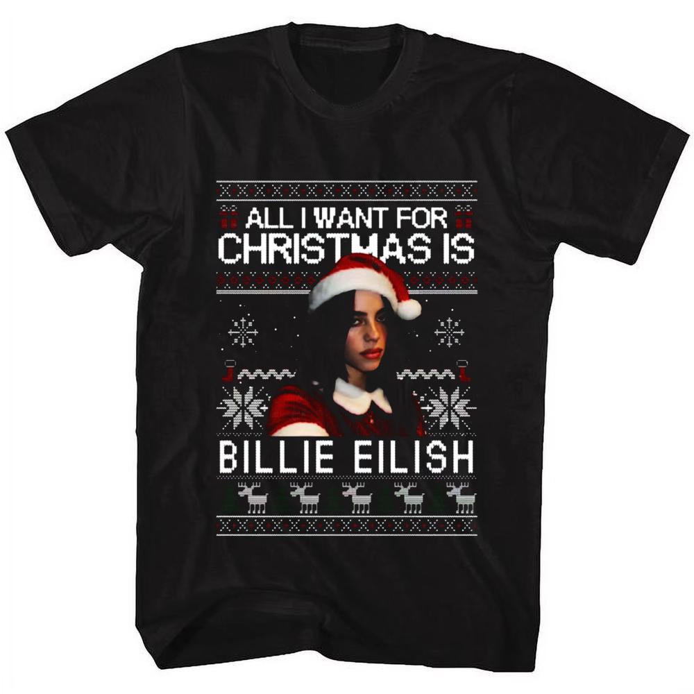 Ugly Christmas Billie Eilish Tshirt Grunge Aesthetic Holiday Sportswear Pop Idol Christmas Fan Gift Hat Alternative Crewneck S