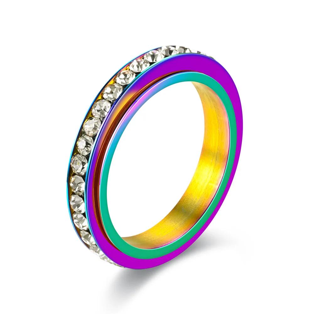 Anelli Spinner Rotanti in Acciaio Inossidabile da 4MM per Donne Anello Nuziale Rotante in Cristallo Gioielli Moda per Uomo Festa Anniversario