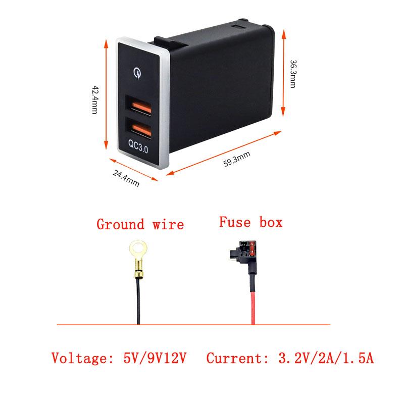 USB Charger Car Interface Socket Double connector Double QC3.0 Voltage display For Toyota Corolla Camry Universal