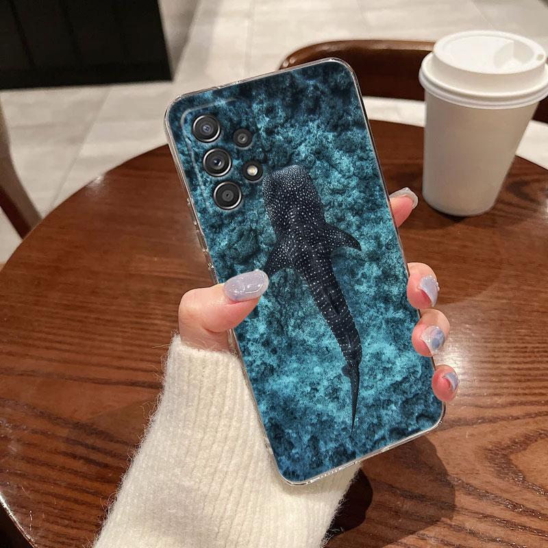 Coque de téléphone transparente avec motif requin-baleine nageant dans l'océan pour Samsung Galaxy A56 A57 A37 A55 A54 A36 A35 A26 A25 A16 A17 A07 A52 A34 A73