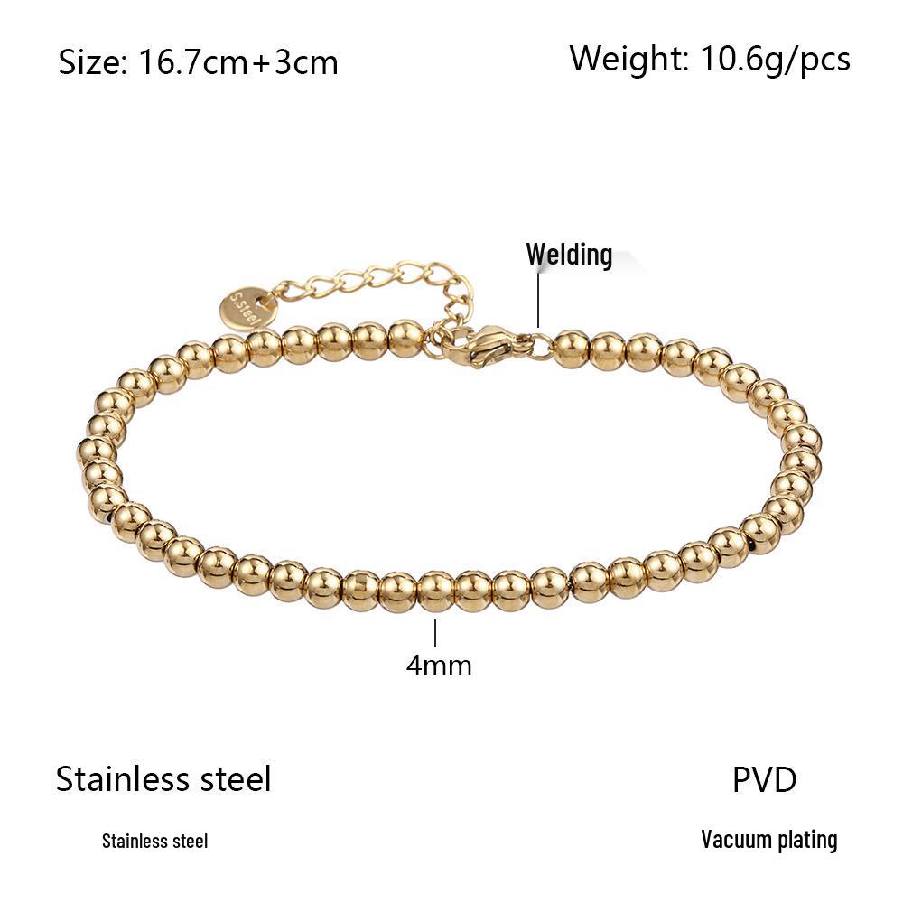 Bracelet Européen & Américain Minimaliste en Acier Inoxydable Élastique à Perles Dorées pour Femmes