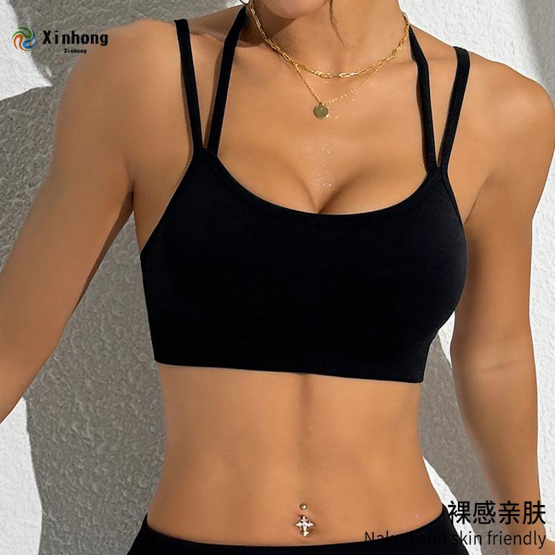 

Красивые бретели на спине, несколько бюстгальтеров, амортизирующие фиксированные чашки, спортивные жилеты, фитнес-белье, йога, красивая спина для женщин L чёрный