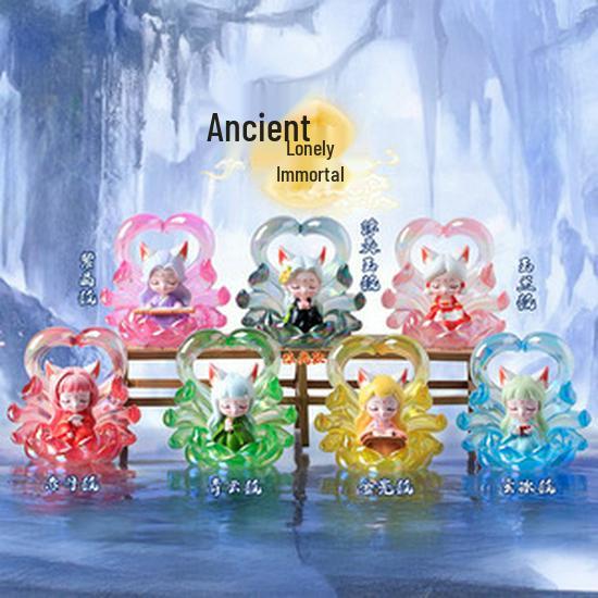 Handcrafted Gradient Nine-Tailed Fox Figurine - Ancient Style Cartoon Blind Box