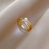 18k Gold Plated Trendy Imitation Pearl Zircon Cross Rings for Women Girls Adjustable Open Copper Ring Jewelry Accessories Gifts