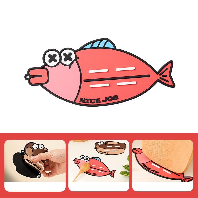 

Cute Cartoon Pot Lid Storage Mat Silicone Countertop Drain Mat Heat Insulation Mat Cutting Board Placement Mat L