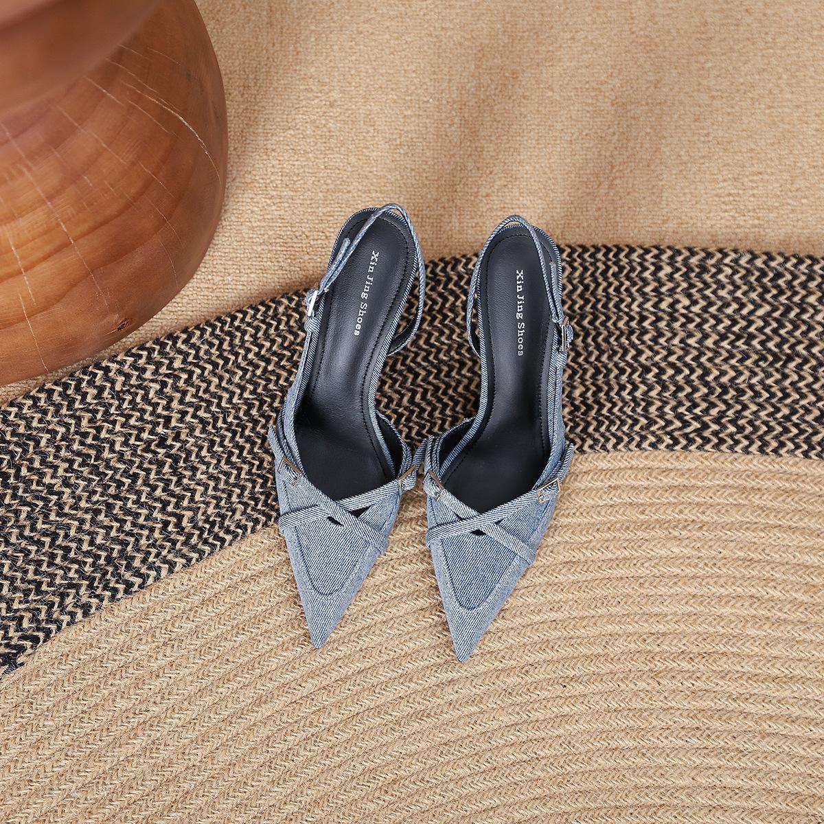 

2199-33 sexy niche pointed blue high heel sandals summer new cross strap stiletto sandals women s shoes 40 джинсовый синий