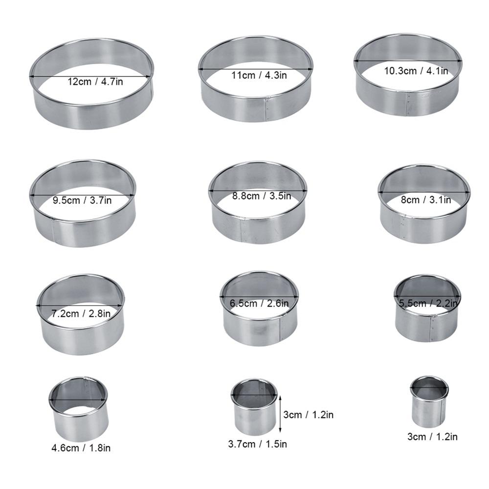 12pcs Stainless Steel Biscuit Cutter Round Shape Donut Cutter Cookie Pastry Dessert DIY Daily Use