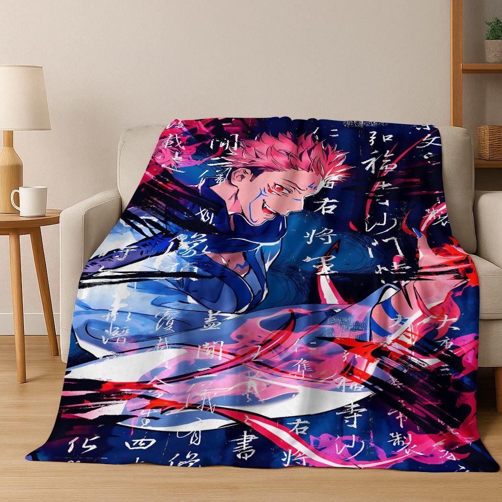 Anime Jujutsu Kaisen Yuji Satoru Cartoon Flanelldecke, Gemütliche Weiche Überwurfdecke für Zuhause Schlafzimmer Bett Sofa Picknick Abdeckung Geschenk Kind
