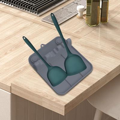 Silicone Spoon Rest Stand Multiple with Wide Slots Suction Cup Spade Mat Kitchen