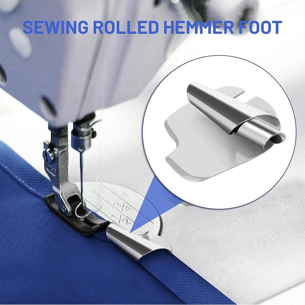 6Pcs 3mm-8mm Sewing Rolled Hemmer Foot Home Industrial Curved Scroll Hemmer Foot