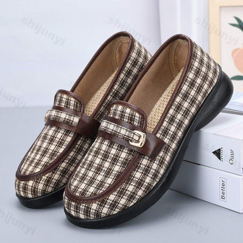 Fashion Women's Slip On Cloth Shoes Autumn New Fashion Round Toe Soft Sole Non Slip Flats Lightweight Comfortable Vintage Casual Shoes