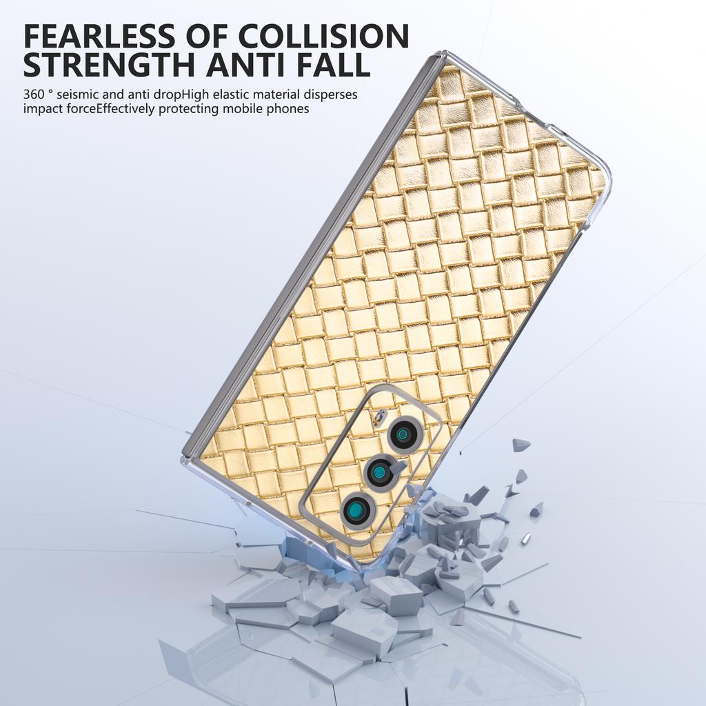 For Honor Magic Vs2 5G Case Woven Texture Leather+PC Clear Edge Anti-drop Phone Cover