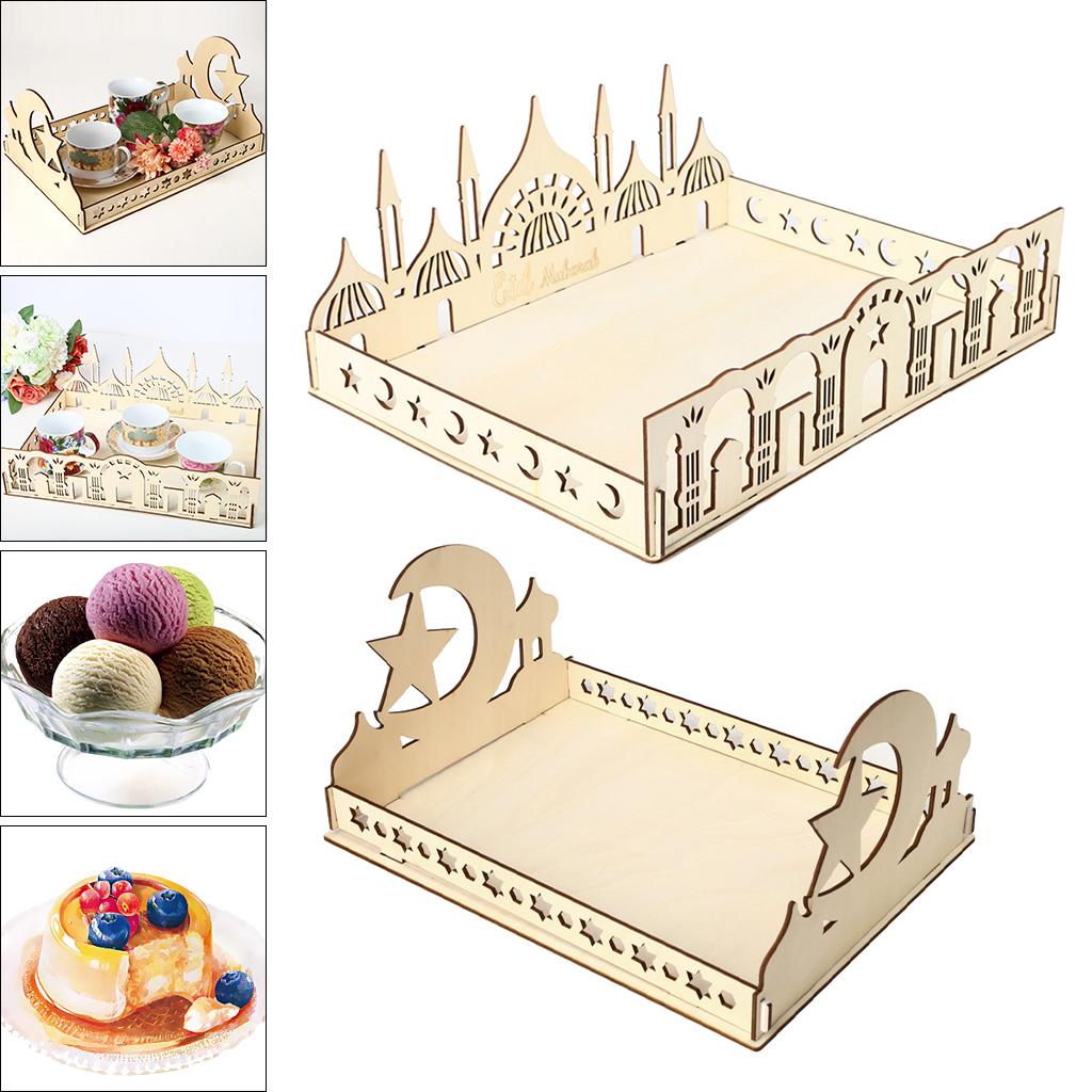 Bandeja de Postre Eid Artesanal de Madera Fiesta Islámica Ramadan Comida Repostería Servicio Estilo A