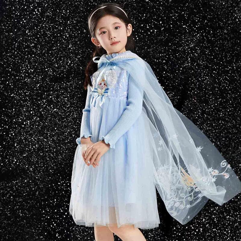 Girl's Princess Print Dress with Shawl