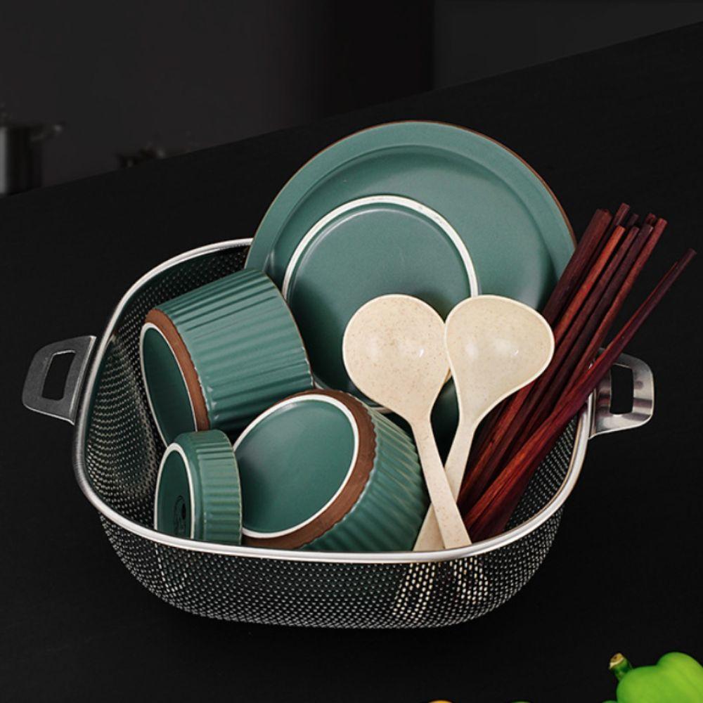 Stainless Steel Square Drain Basket Rust-proof Colander Vegetable Washing Basket  Fruit Vegetables