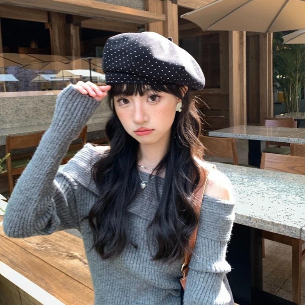 Keep Warm Women Painter Hat Cotton Women Octagonal Cap Cool Polka Dot Beret Hat  Ladies