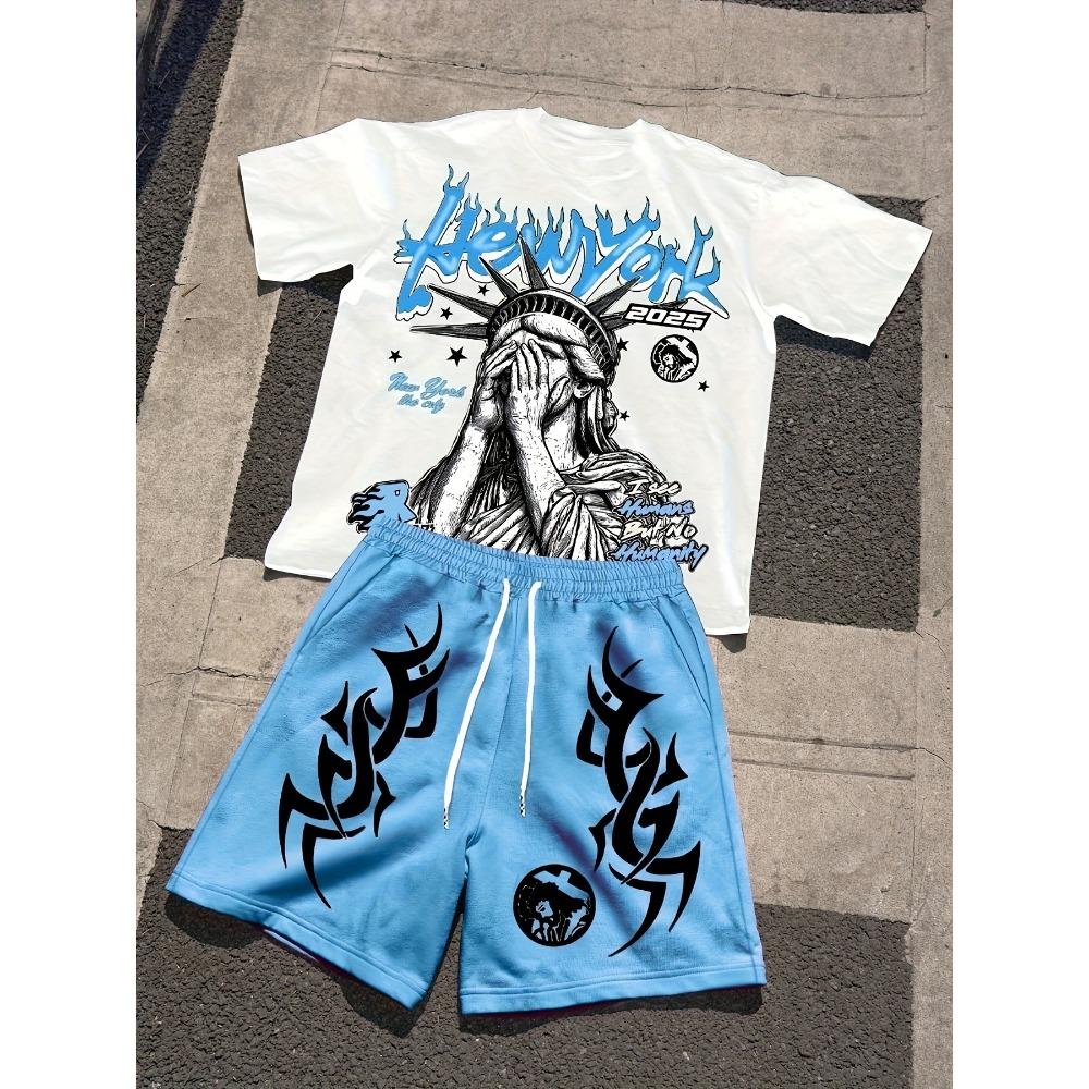 T-shirt e Pantaloncini Estivi Casual a 2 Pezzi con Stampa di Lettere e Figure per Bambini, Outfit per Ragazzi e Ragazze, Abbigliamento per Bambini