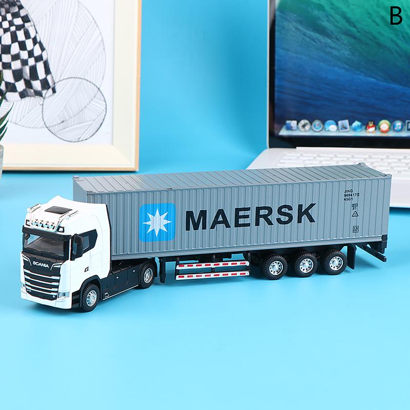 1:36 Diecast Alloy Truck Toy Container Pull Back With Light Transport Vehicle