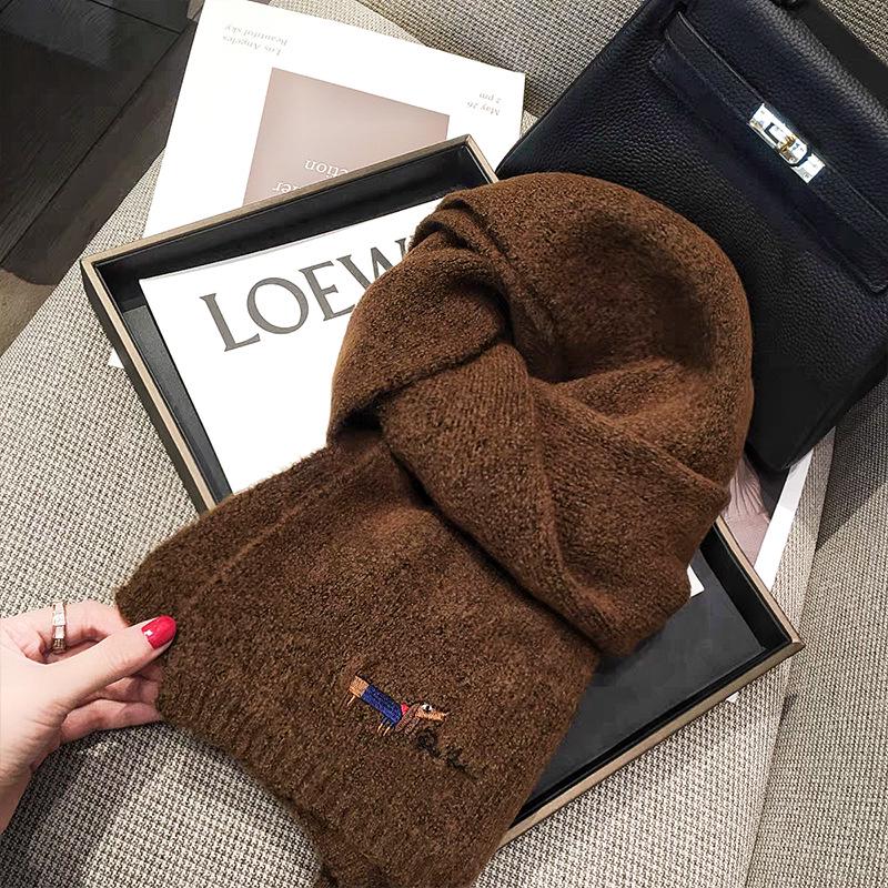 Korean Style Thickened Winter Puppy Embroidery Scarf - Warm, Versatile, Windproof Shawl for Women