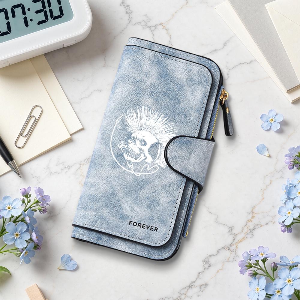 Punk Skull Printed Long Wallet Casual Card Holder Fashion Multi Slot Daily Purse