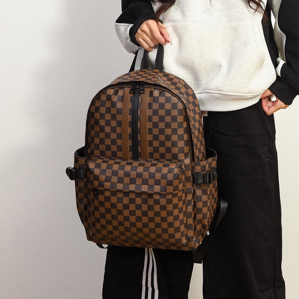 Schoolbag Computer Backpack School Bag Plaid Korean Edition Large Capacity Backpack Personalized Trendy Male Leather Outdoor Travel Student Backpack