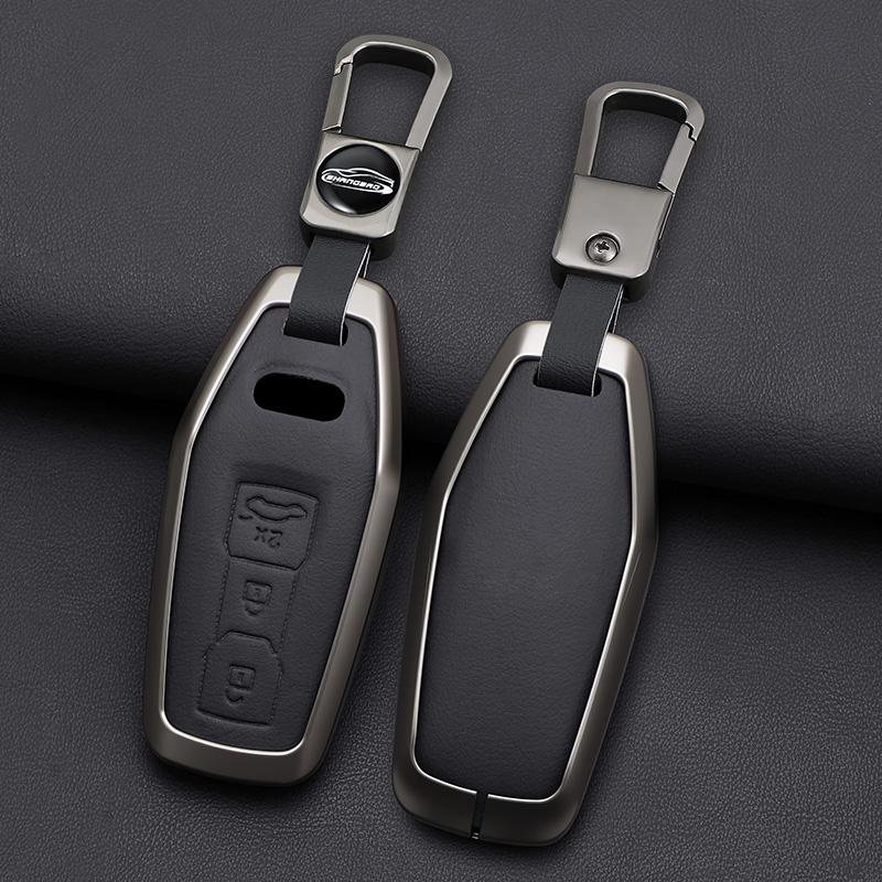 Metal Leather Car Key Case Cover for A3 A5 A5L 2025 Q5 Q6 Q6L A6 A6L 2025 Keychain Remote Protection Bag Shell