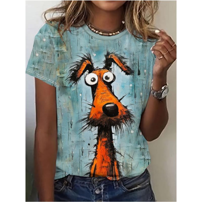 Vtipné zvíře Dámské tričko 3D potisk Tričko Roztomilé zvíře Harajuku Ležérní Dívčí Top s krátkým rukávem Nadměrné oblečení