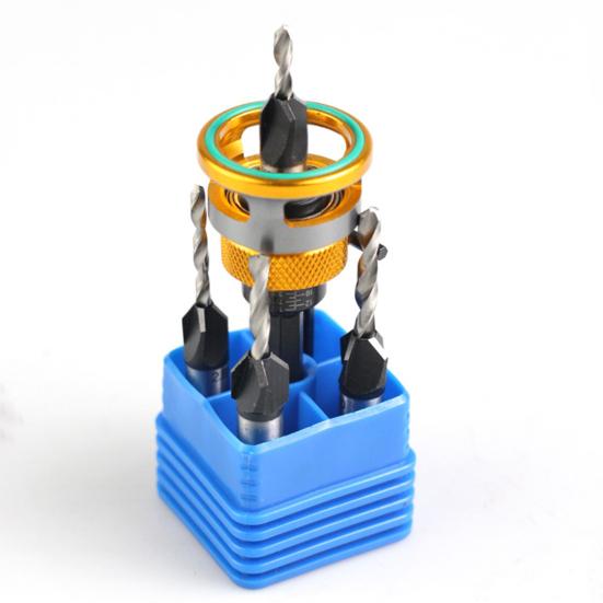 Countersink Drill Bit Set Adjustable Depth Stop Drill Bits Adjustable Hex Wrench Spiral Flute HSS M2 High Speed Steel 4-Edge Drill Bits