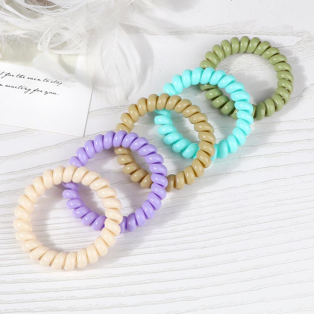5PCS/Set Solid Color Telephone Wire Elastic Hair Bands Women Girls Cord Rubber Band Stretch Hair Accessories Headband Gum Holder