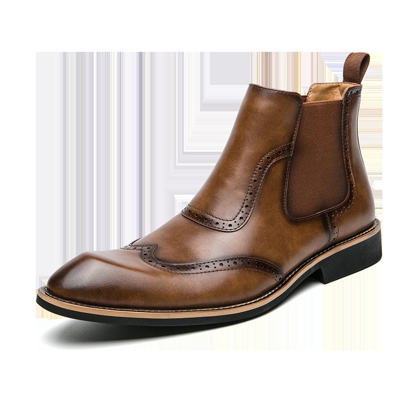 Spring Vintage Chelsea Boots Men's Martin Boots Men's High Top Casual Men's Leather Shoes Pointed Short Boots