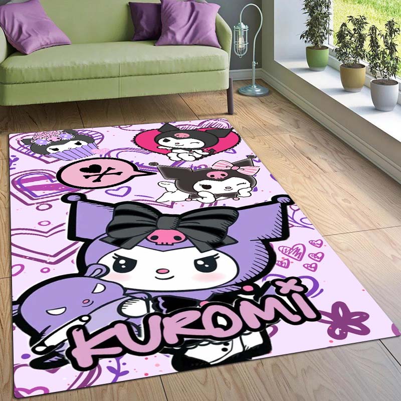 Stylish Kuromi Cartoon Rug, Suitable for Bedrooms, Living Rooms, Sofas, Doormats, and Large-sized Non-slip W-shaped Rugs.
