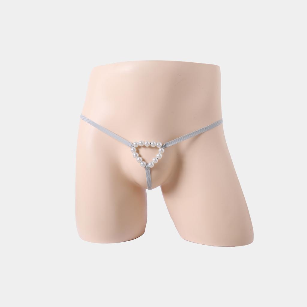 Men's thong underwear, bead chain, ring, pearl temptation, hollowed-out perspective underwear