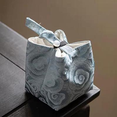 Chinese Style Embroidered Handbag Flower Print Handbag Tea Tools Storage Bag Solid Color Small Item Pouch
