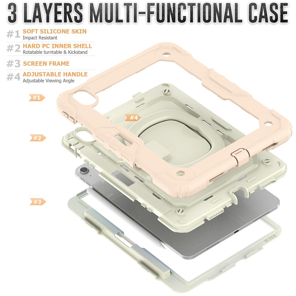 For iPad Air 11 (2025)/(2024) Case Hand Grip Kickstand Pen Slot PC+Silicone Tablet Cover with Strap