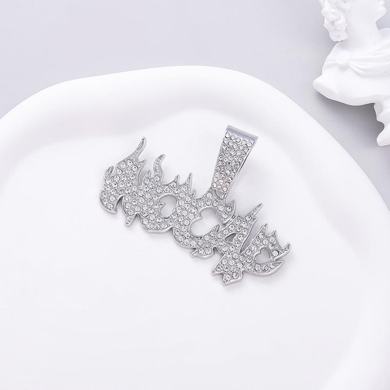 European and American Hip-hop Retro Flame Letter Pendant Men's Necklace Niche Personality Fashion Full Diamond Letter Versatile Necklace