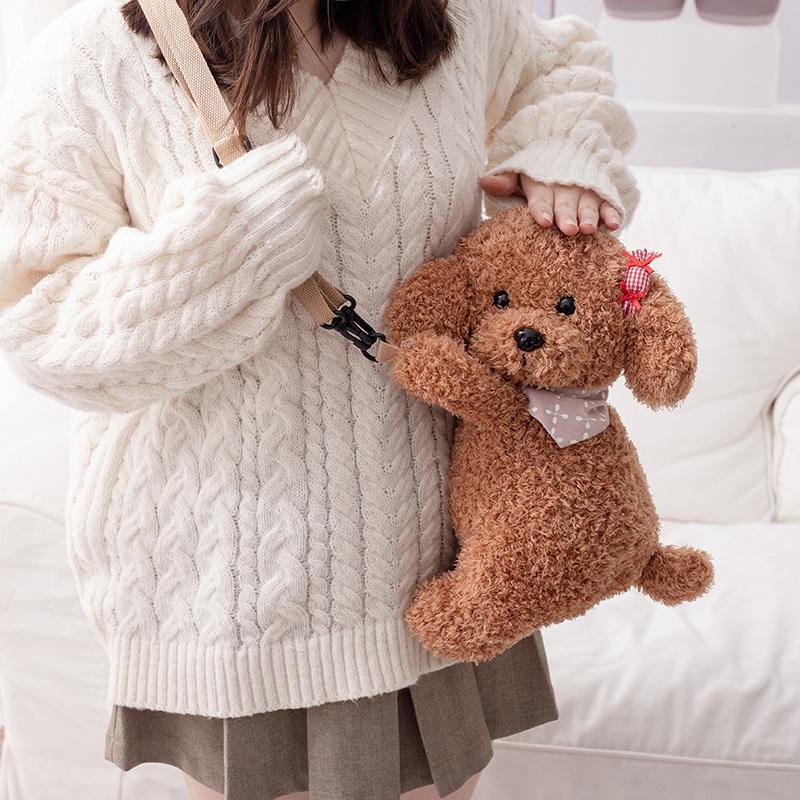 Teddy Hund Rucksack Sanftes Stofftier Plüsch Spielzeug Entzückender Welpe Süßer Haarclip Schal Hunde Plüschtiere Puppen Geburtsdatum Geschenke Entworfen Für Mädchen