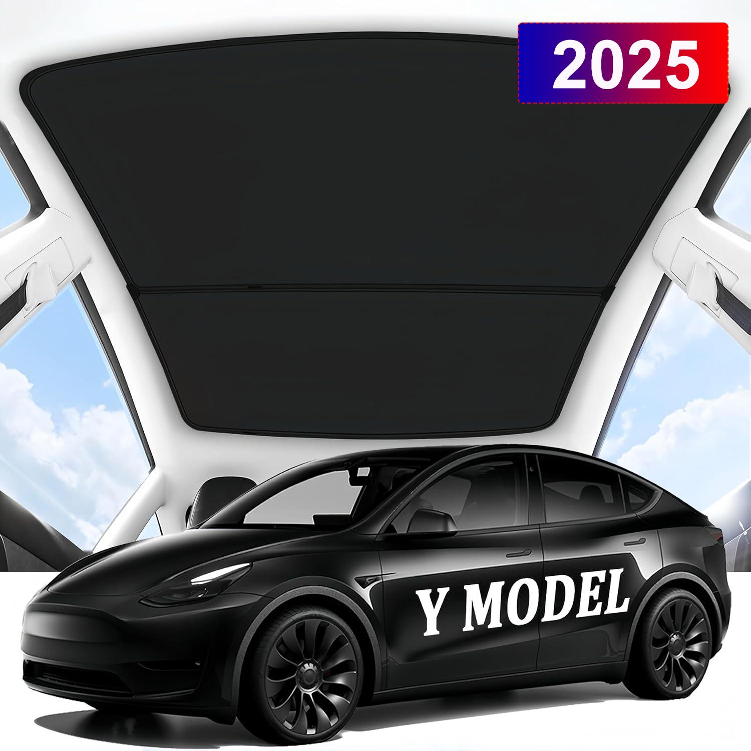 

For Tesla Model 3 Y Juniper Highland 2021-2025 Magnetic Sun Shades Suction Clip Glass Roof Sunshade Front Rear Sunroof Skylight MY Juniper Black