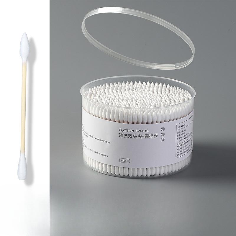 Salviette Cotone Piccole Usa e Getta Doppia Punta Bastoncini di Bambù e Legno Bastoncini per Pulizia Orecchie Scatole Rotonde Grandi