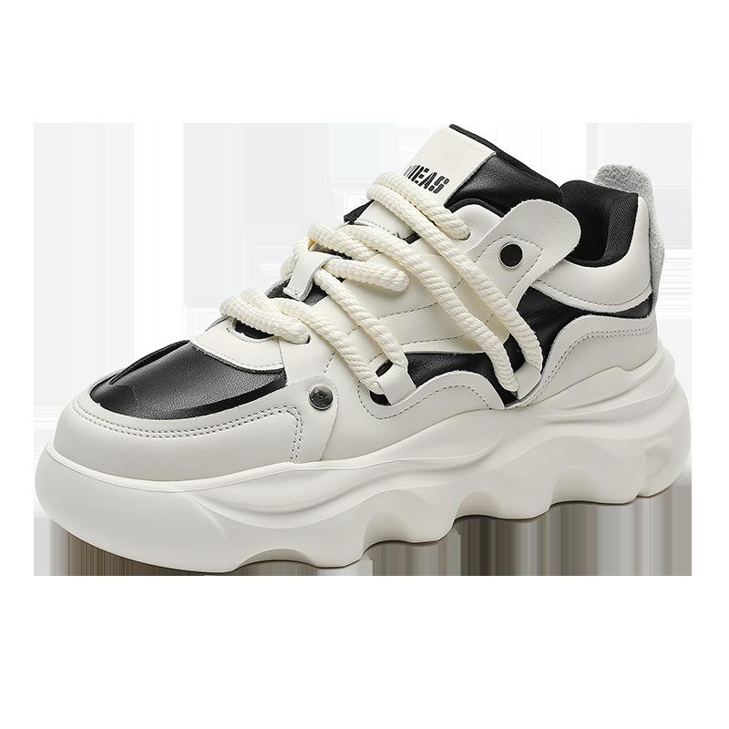 New Spring Men's Shoes Korean Style Fashionable and Versatile Casual Men's Leather Shoes Thick Sole Heightened Comfortable Lace-up Men's Shoes