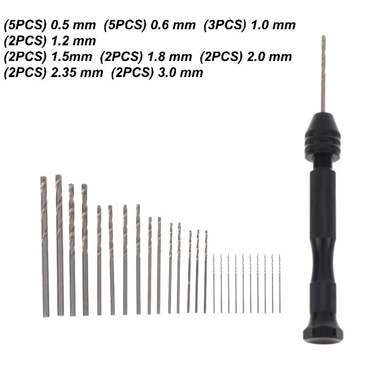 Hand Drill Mini Twist Drill Bits 26Pcs High Speed Steel Portable Set for Fine Drilling Resin Model Craft DIY Work