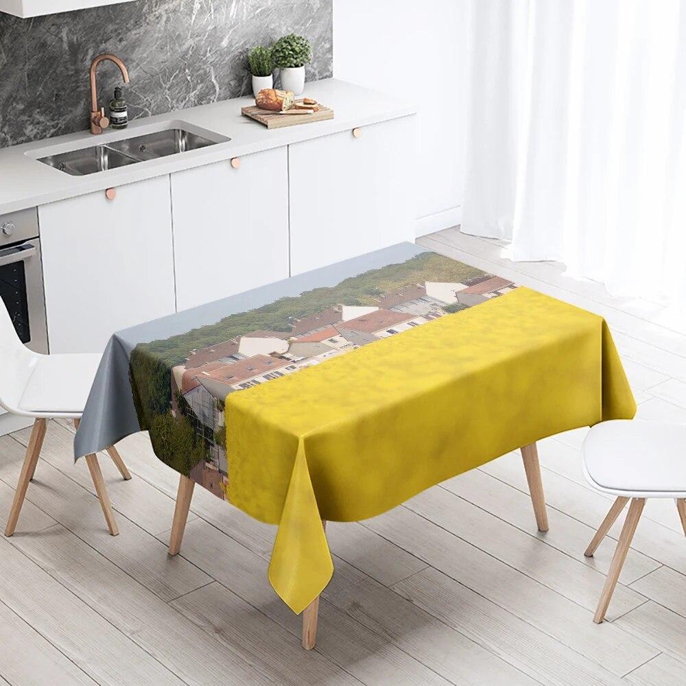Yellow Floral Tablecloth Party Restaurant Banquet Decor Stain Resistant Waterproof  Home Table Decoration
