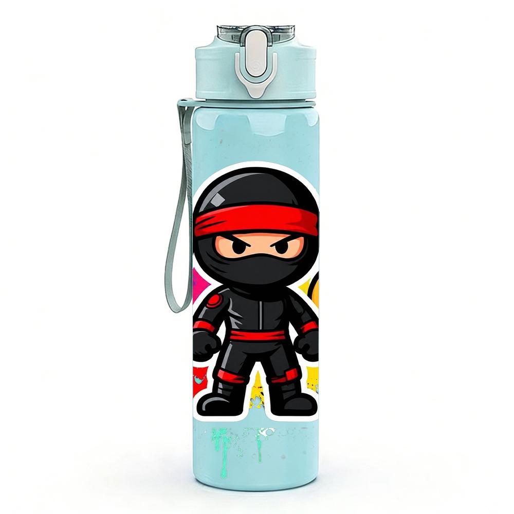 1pz Ninja Kid Ritratto a Schizzi di Colore 750ml Bottiglia d'Acqua Colorata in Plastica Tappo Flip-Top Anti-Perdita Per Sport Ufficio Uso Domestico