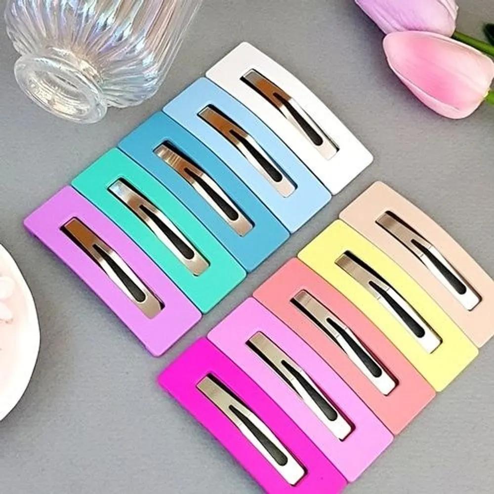 10 Downtone Square Matte Color Snap Clips, Bangs Fixing Pins, Point Girl Group Hairpins, High Teen Y2K Look