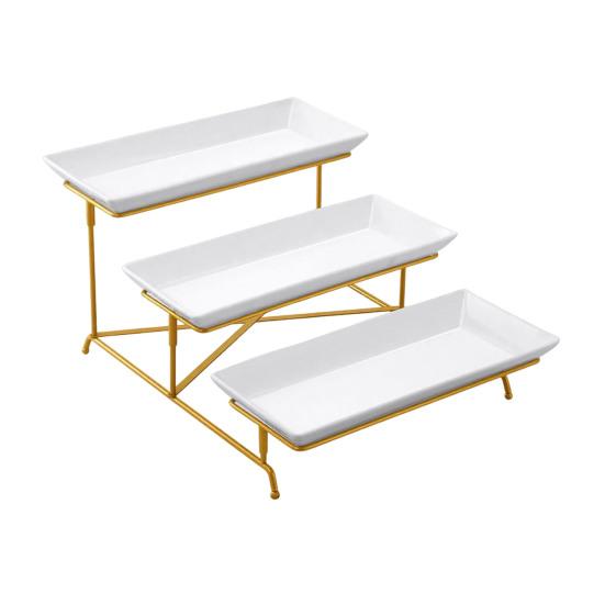 3-Tier Serving Tray Tiered Food Serving Platter Reusable Space-Saving Party Fruit Dessert Cupcake Display Holder with Metal Stand