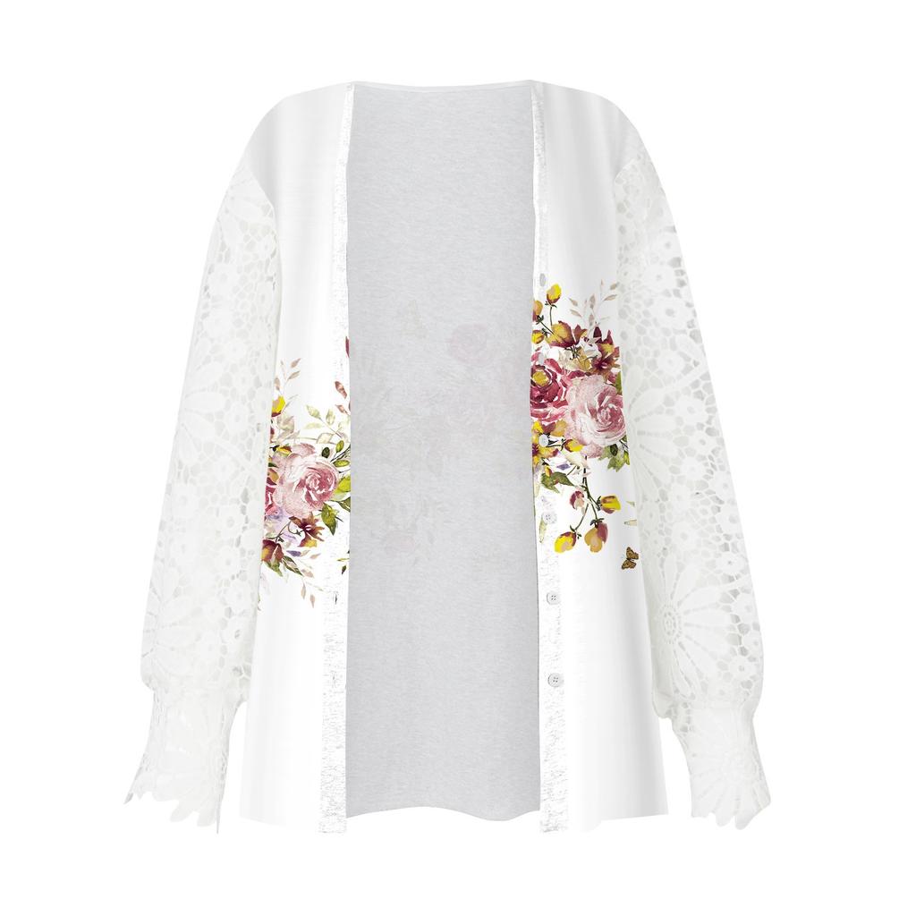 Women's Shirt Blouse Outerwear Print Long Sleeve Casual Holiday Basic Button Tops Cardigan