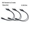 10pcs 0.3/0.5m DC 1 Female To 2 Male Way Connector Plug Power Supply Splitter Extend Cable 5.5mmx2.1mm Cord for Led Strip Light