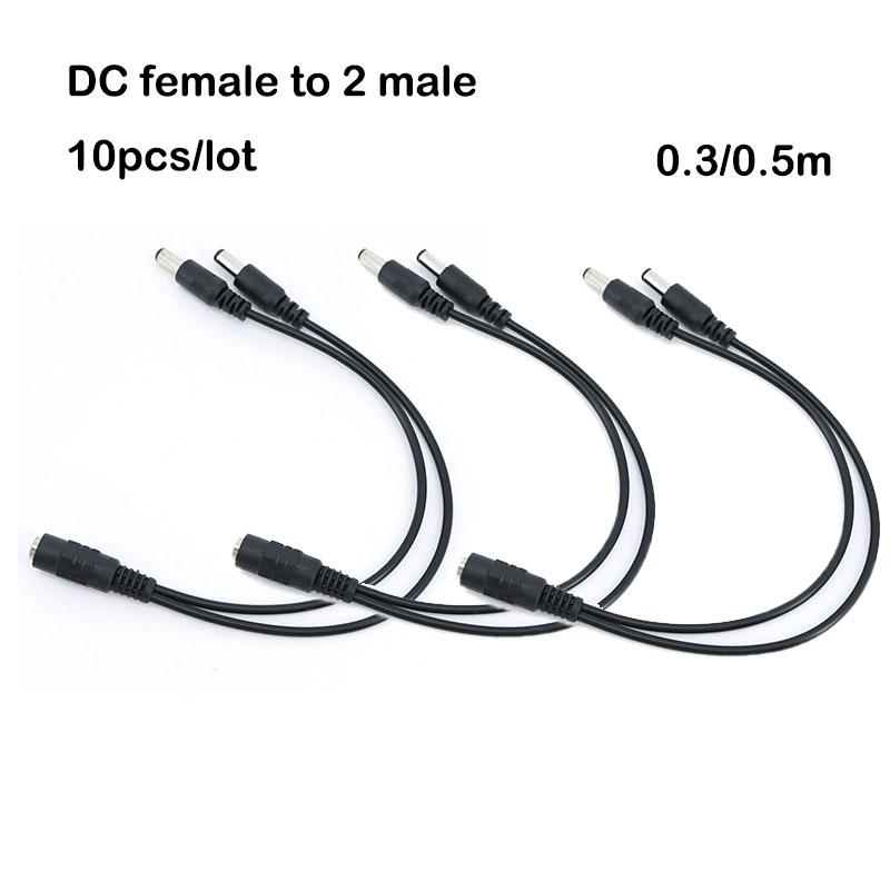 10pcs 0.3/0.5m DC 1 Female To 2 Male Way Connector Plug Power Supply Splitter Extend Cable 5.5mmx2.1mm Cord for Led Strip Light