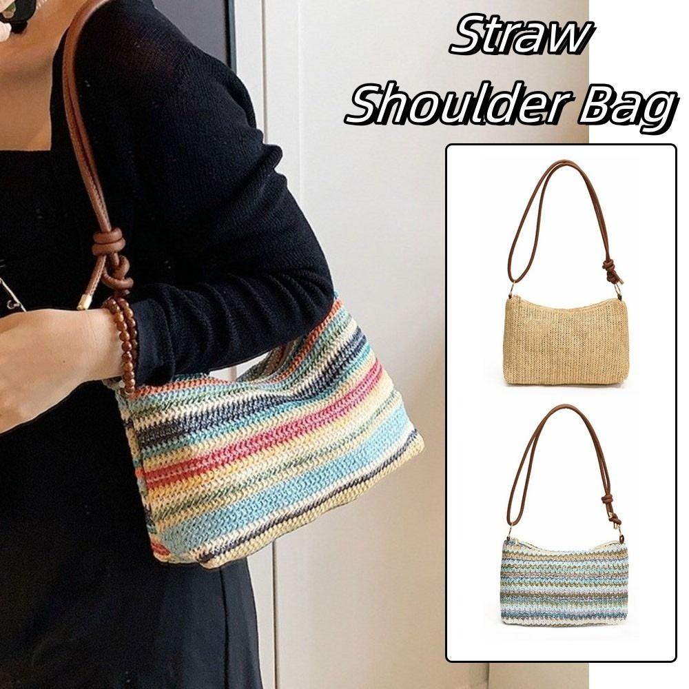 Hollow Beach Crossbody Bag Multicolor Raffia Shoulder Bag Fashion Weave Straw Bag Holiday